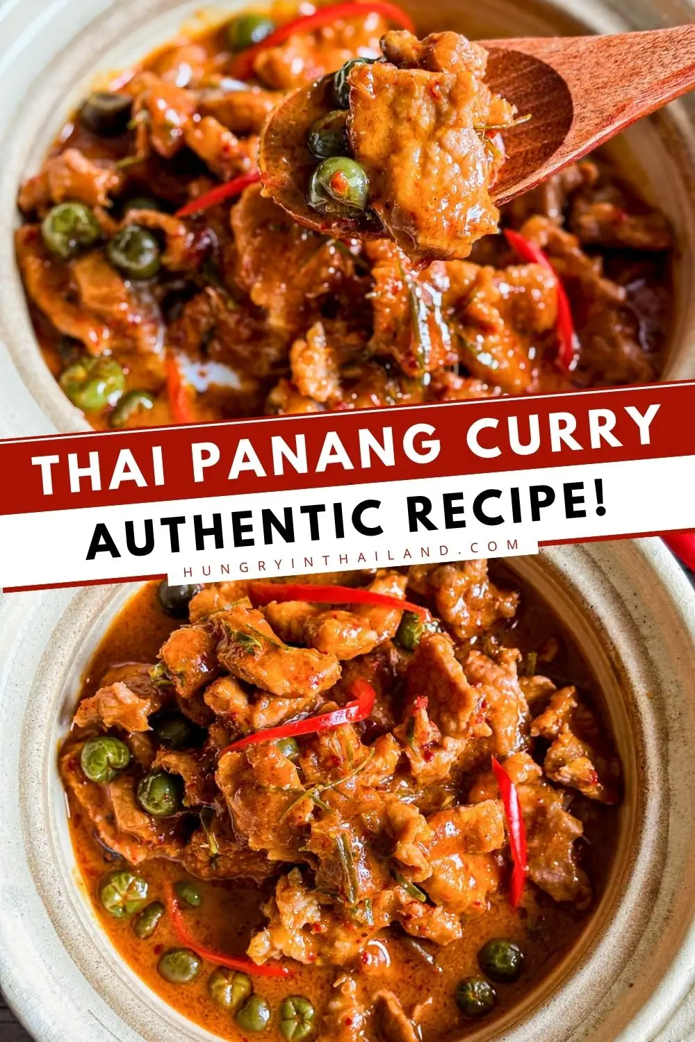 Thai panang curry with pork, coconut milk, and kaffir lime leaves.