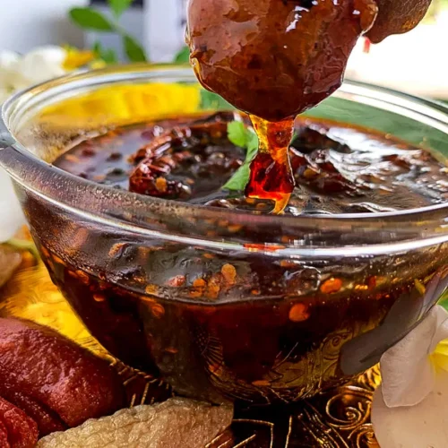 Thai spicy tamarind sauce served as dipping sauce.