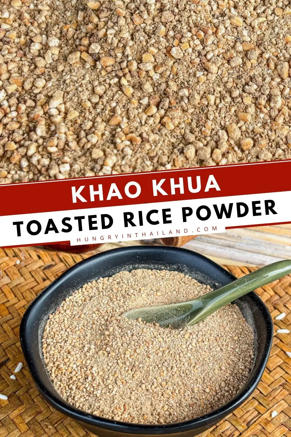 Close up of toasted rice powder with coarse texture Thai style.