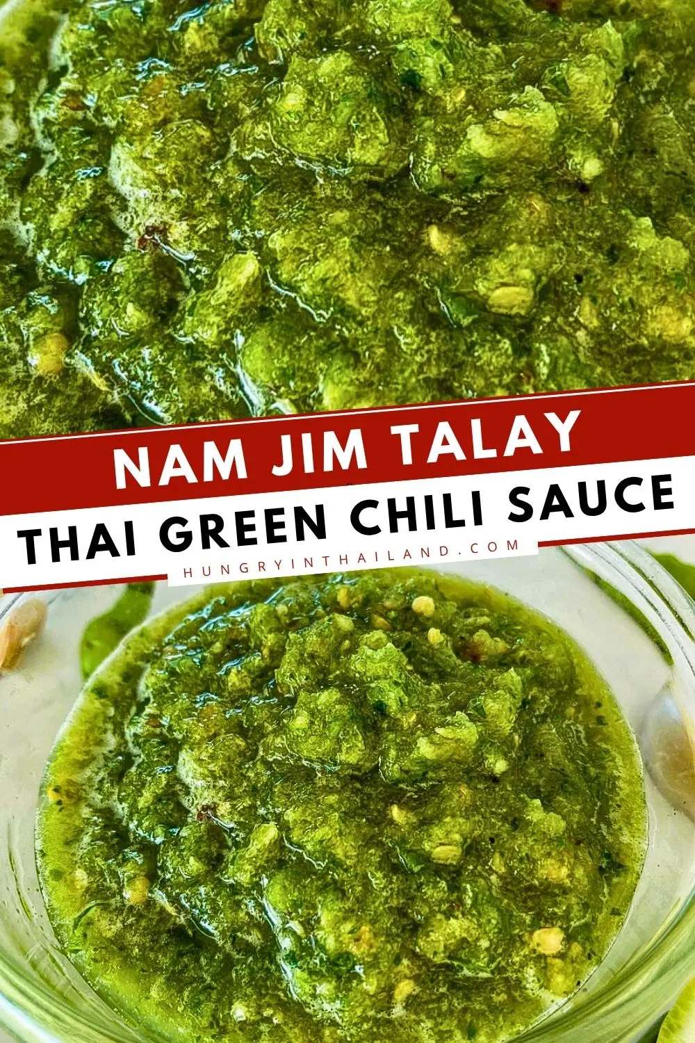 Thai green seafood sauce (nam jim talay) made with fresh green chilies, lime juice, garlic, and herbs.