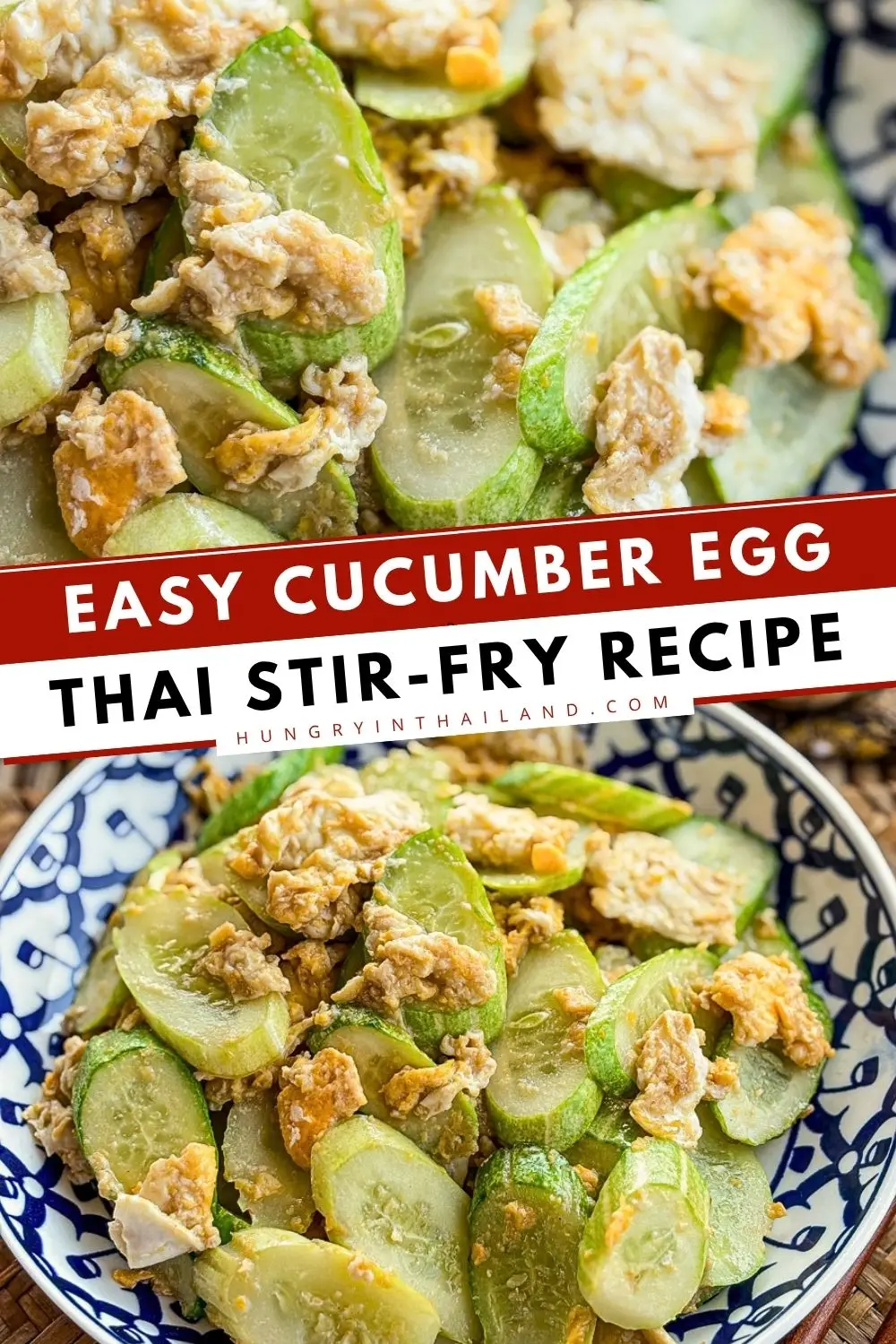 Thai cucumber egg stir-fry recipe with scrambled eggs, crisp cucumbers, and savory garlic sauce.