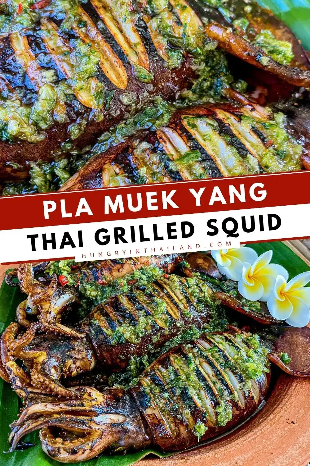 Charcoal-grilled Thai squid (pla muek yang) served with nam jim seafood.