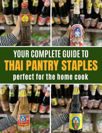 Complete guide to essential Thai pantry staples for the home cook, featuring popular Thai sauces, herbs, and spices.