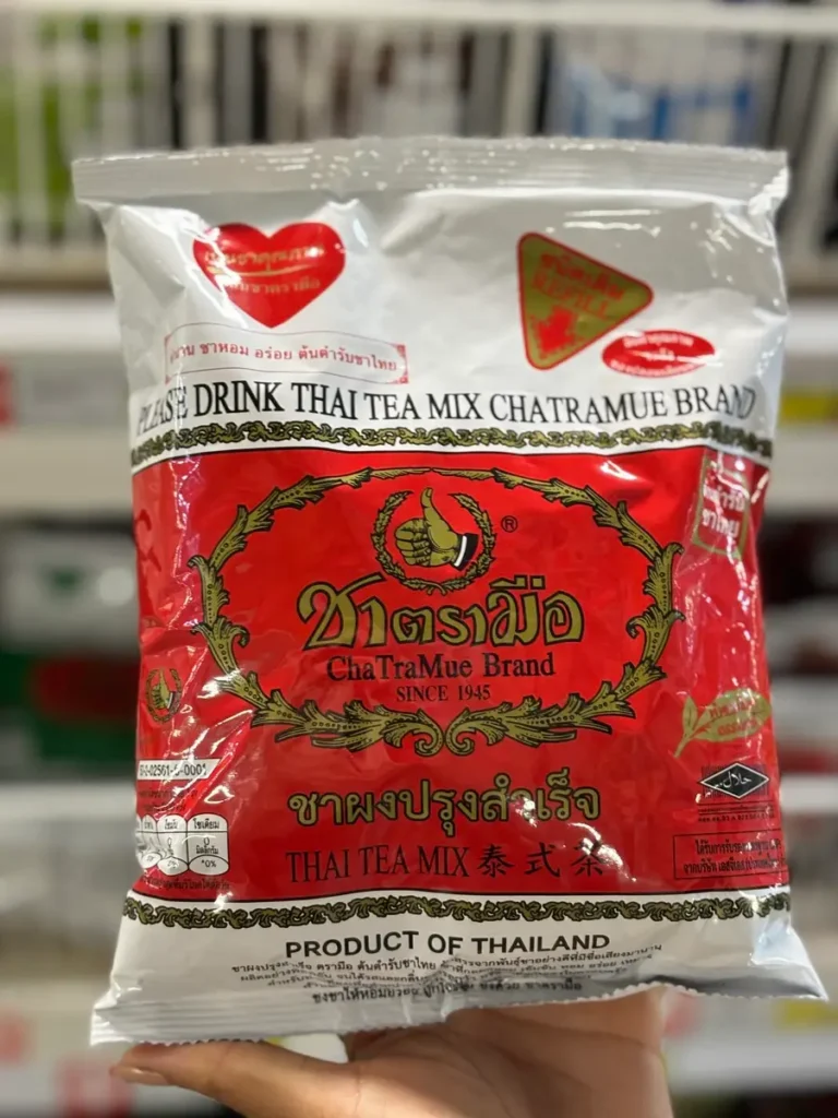 A bag of Chatramue Thai Tea mix in a store.