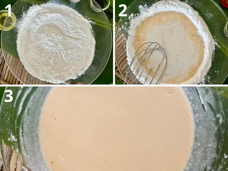 Instructional steps for making Thai cookies batter.