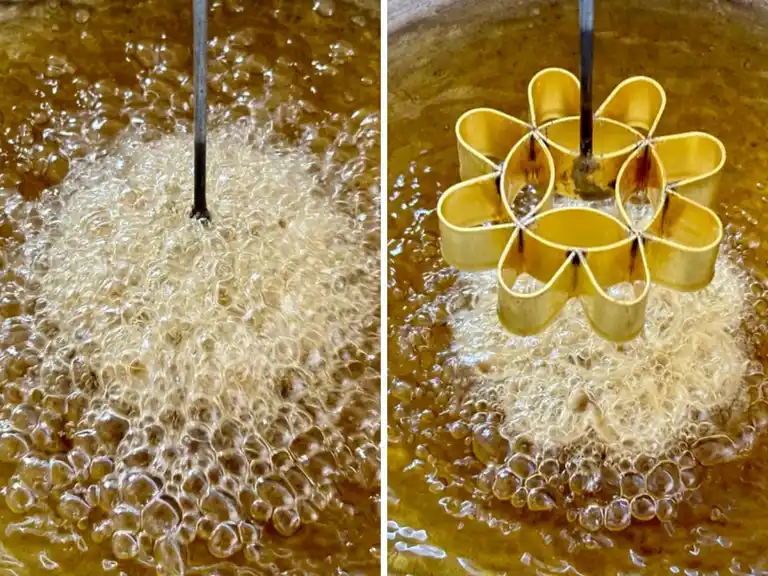 Thai lotus flower cookie fried in hot oil.