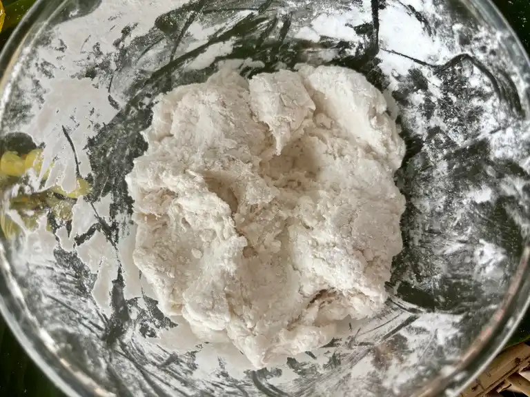 Mixed dough in a bowl.
