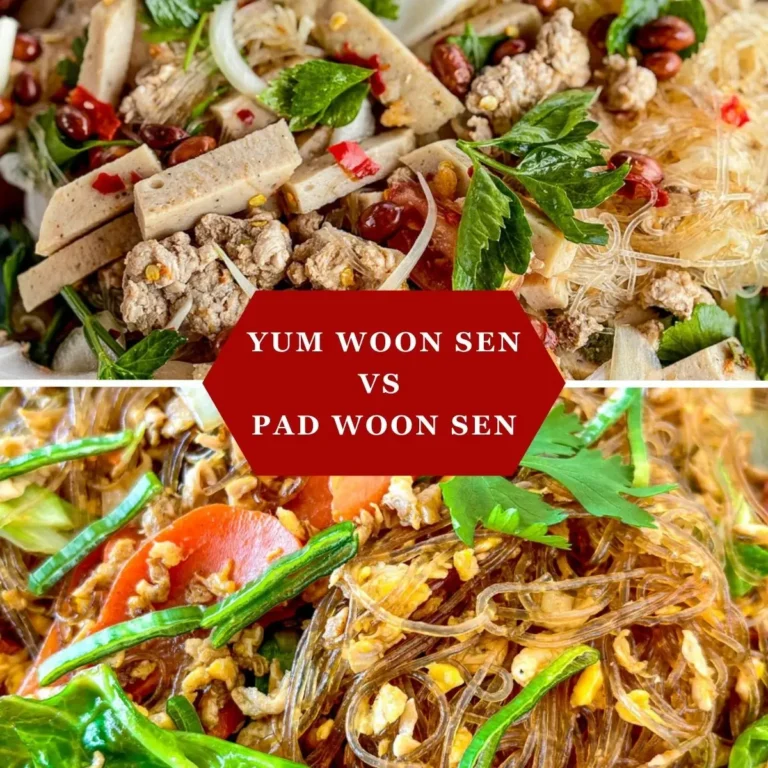 Yum woon sen vs pad woon sen side by side for comparison.