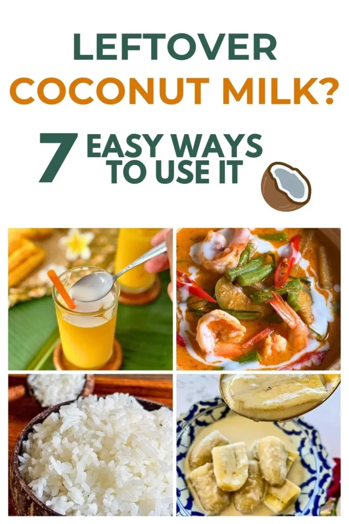 Leftover coconut milk ideas with Thai curry, coconut rice, banana dessert, and drink.