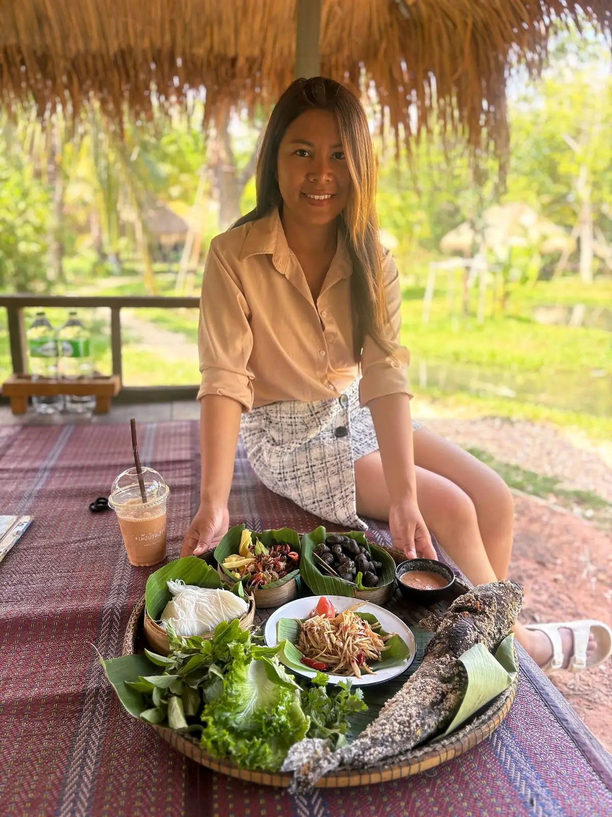 Praew enjoying Thai food in Thailand